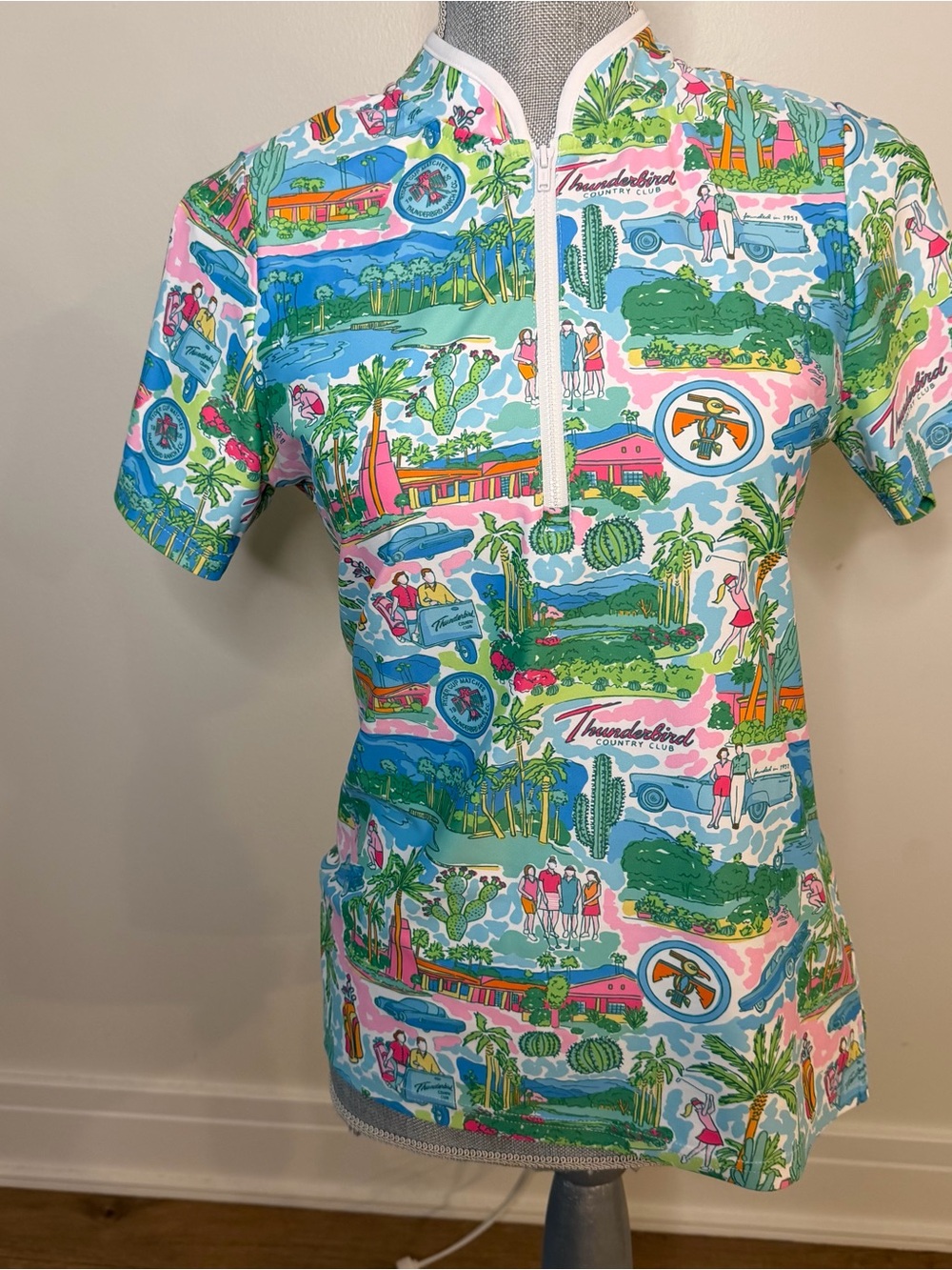 Smith & Quinn golf Short Sleeve Zip-Front polo in Multi Palm Print, S